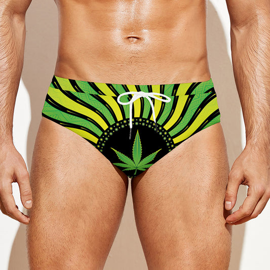 Psychedelic Cannabis Leaf Print Men's Swim Briefs