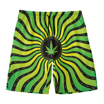 Psychedelic Cannabis Leaf Print Men's Swim Trunks