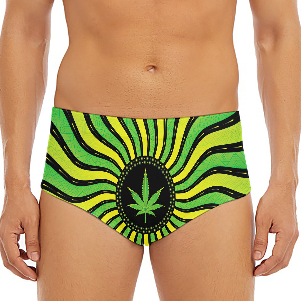 Psychedelic Cannabis Leaf Print Men's Triangle Swim Briefs