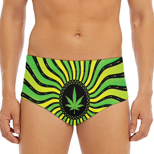 Psychedelic Cannabis Leaf Print Men's Triangle Swim Briefs