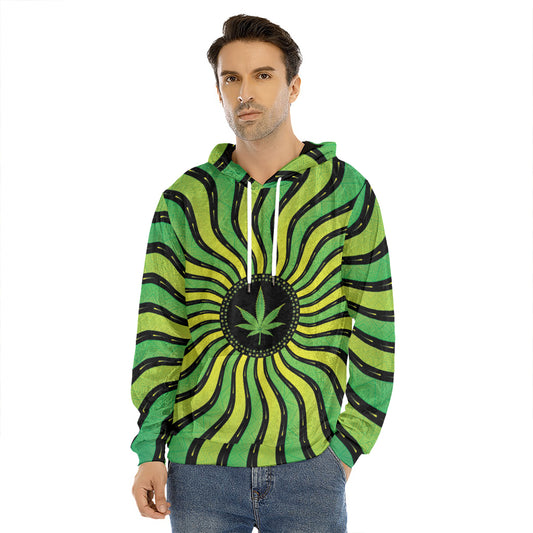 Psychedelic Cannabis Leaf Print Men's Velvet Pullover Hoodie