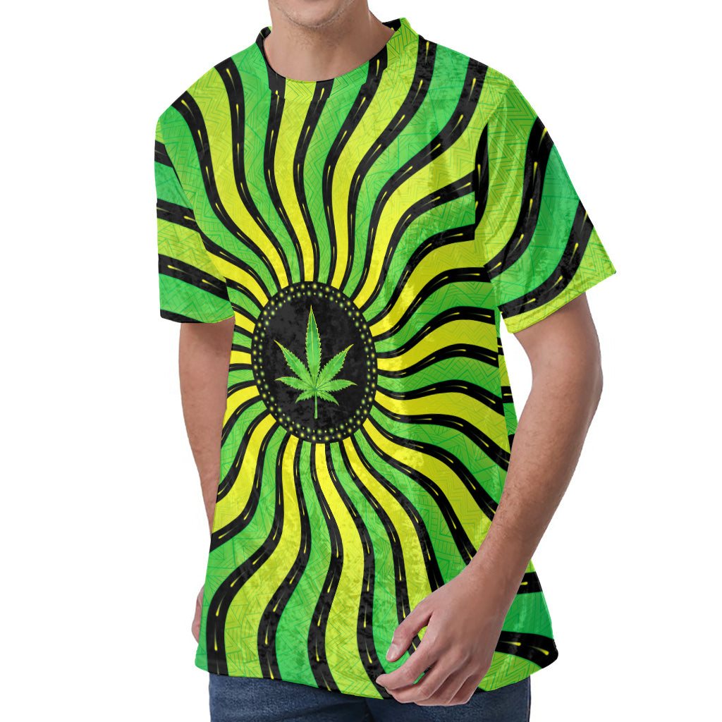 Psychedelic Cannabis Leaf Print Men's Velvet T-Shirt
