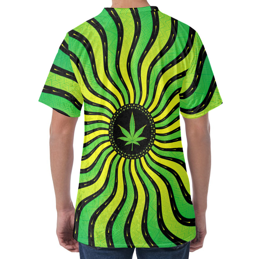 Psychedelic Cannabis Leaf Print Men's Velvet T-Shirt