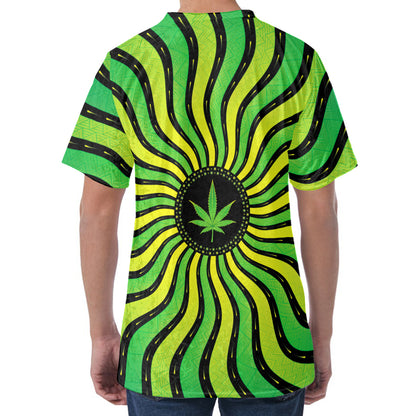Psychedelic Cannabis Leaf Print Men's Velvet T-Shirt