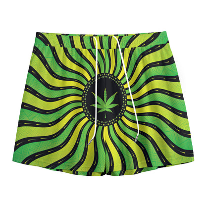 Psychedelic Cannabis Leaf Print Mesh Shorts