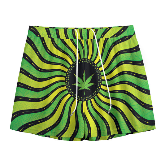 Psychedelic Cannabis Leaf Print Mesh Shorts