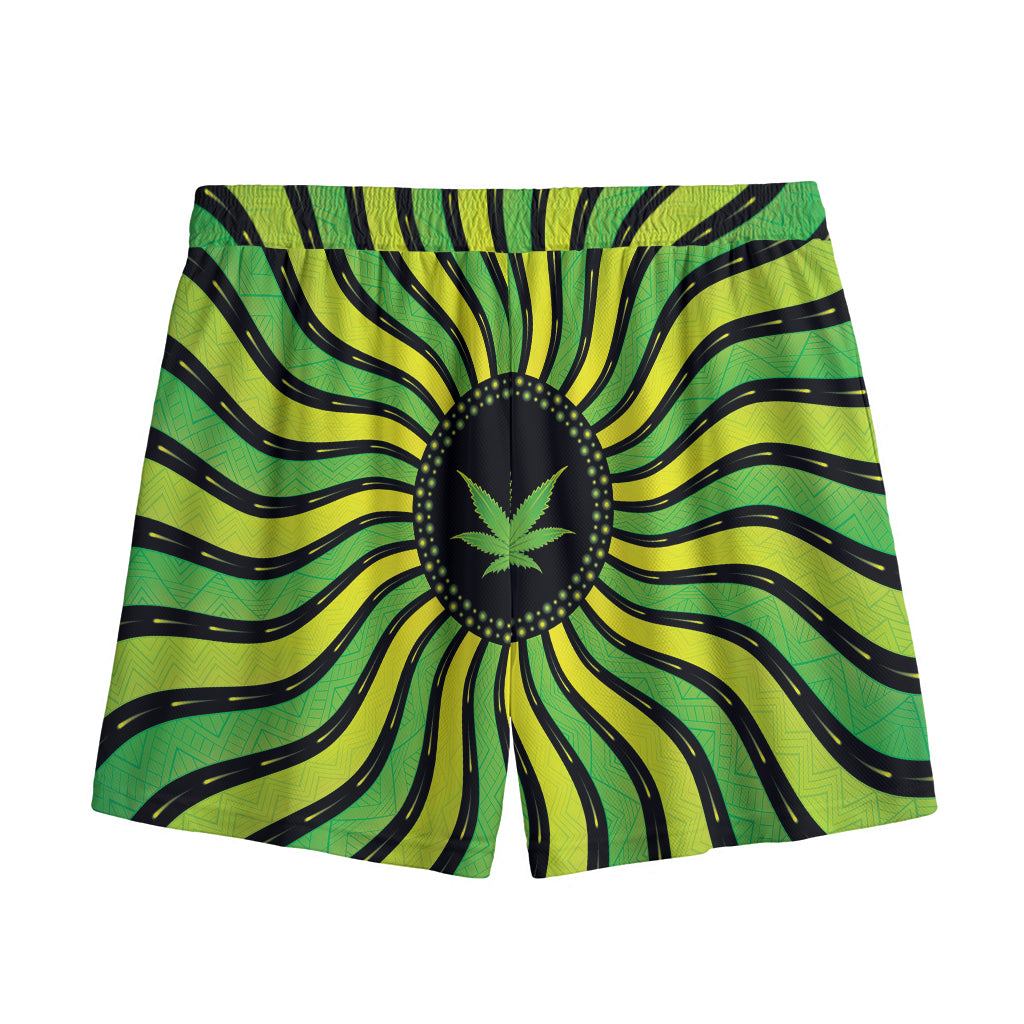 Psychedelic Cannabis Leaf Print Mesh Shorts