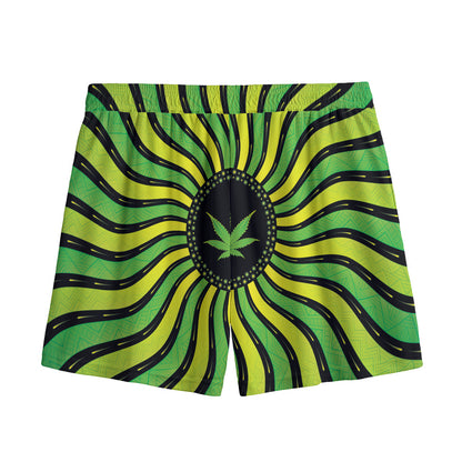 Psychedelic Cannabis Leaf Print Mesh Shorts