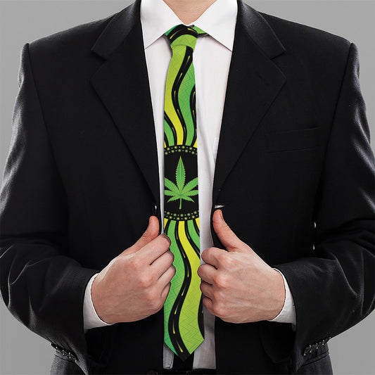 Psychedelic Cannabis Leaf Print Necktie