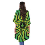 Psychedelic Cannabis Leaf Print Open Front Beach Cover Up