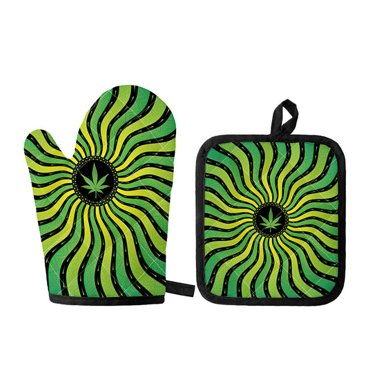 Psychedelic Cannabis Leaf Print Oven Mitt And Pot Holder Set