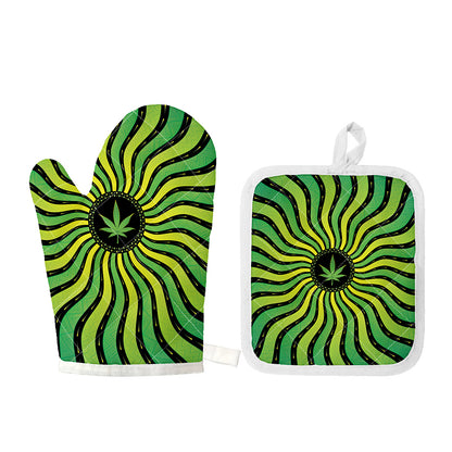 Psychedelic Cannabis Leaf Print Oven Mitt And Pot Holder Set