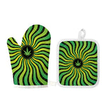 Psychedelic Cannabis Leaf Print Oven Mitt And Pot Holder Set