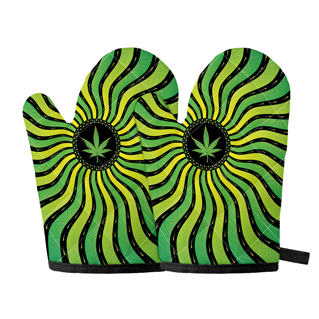 Psychedelic Cannabis Leaf Print Oven Mitts
