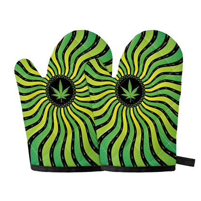 Psychedelic Cannabis Leaf Print Oven Mitts