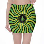 Psychedelic Cannabis Leaf Print Pencil Mini Skirt