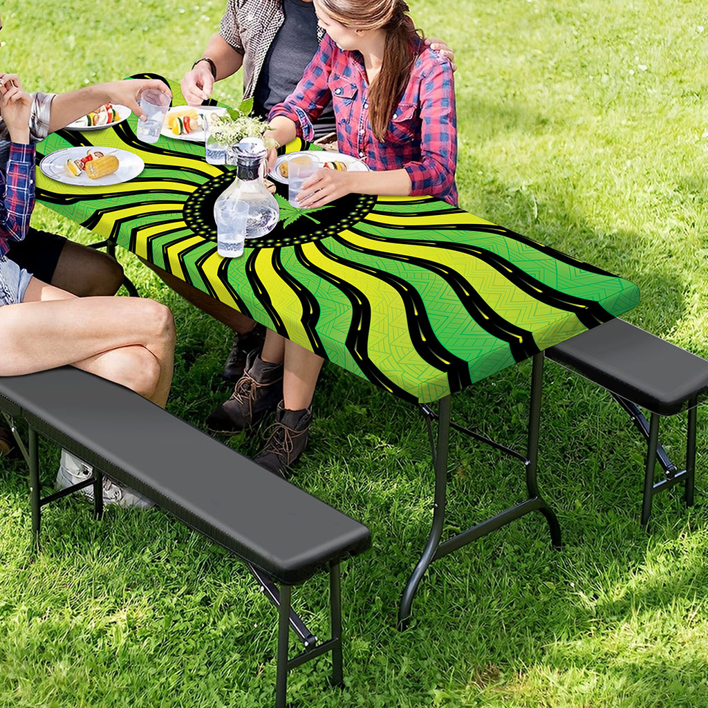 Psychedelic Cannabis Leaf Print Picnic Table Cover