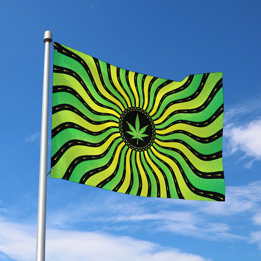 Psychedelic Cannabis Leaf Print Polyester Flag