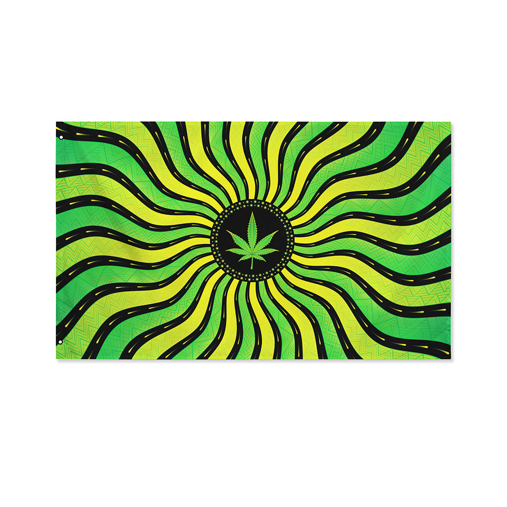 Psychedelic Cannabis Leaf Print Polyester Flag