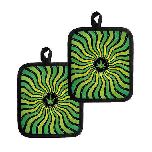 Psychedelic Cannabis Leaf Print Pot Holders