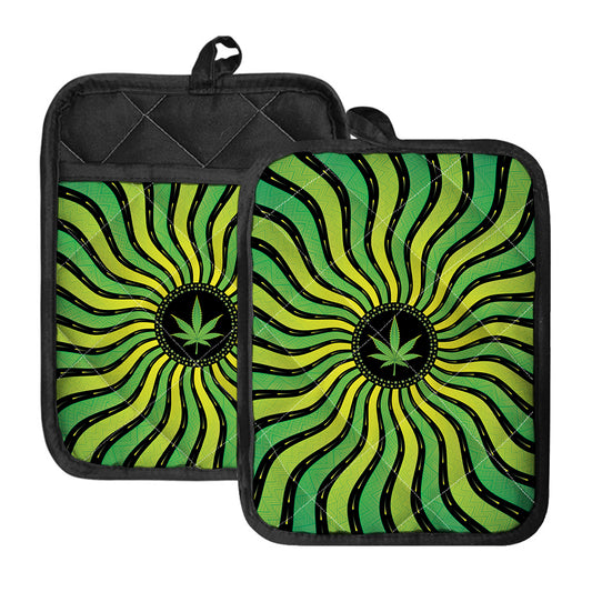 Psychedelic Cannabis Leaf Print Pot Holders With Pocket