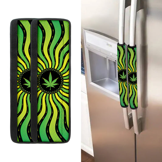 Psychedelic Cannabis Leaf Print Refrigerator Handle Covers