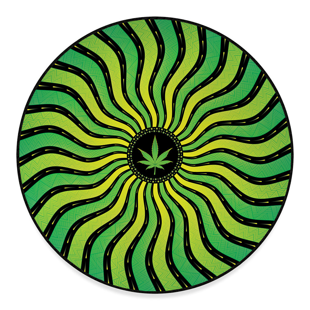 Psychedelic Cannabis Leaf Print Round Floor Mat