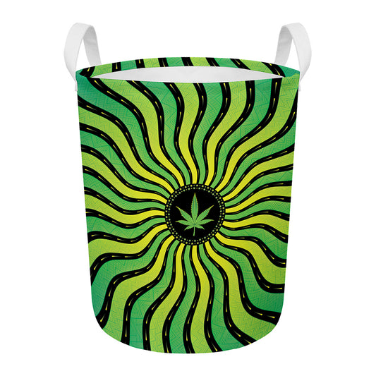 Psychedelic Cannabis Leaf Print Round Laundry Basket