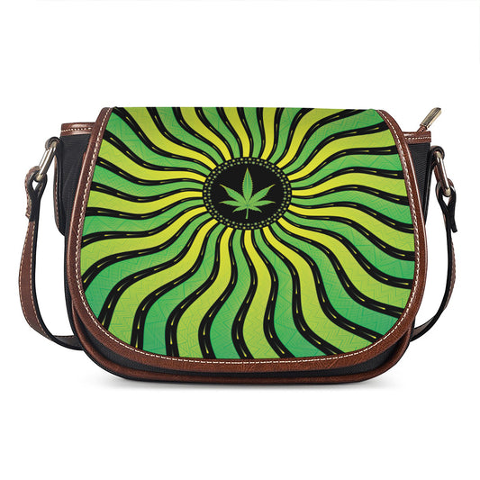 Psychedelic Cannabis Leaf Print Saddle Bag