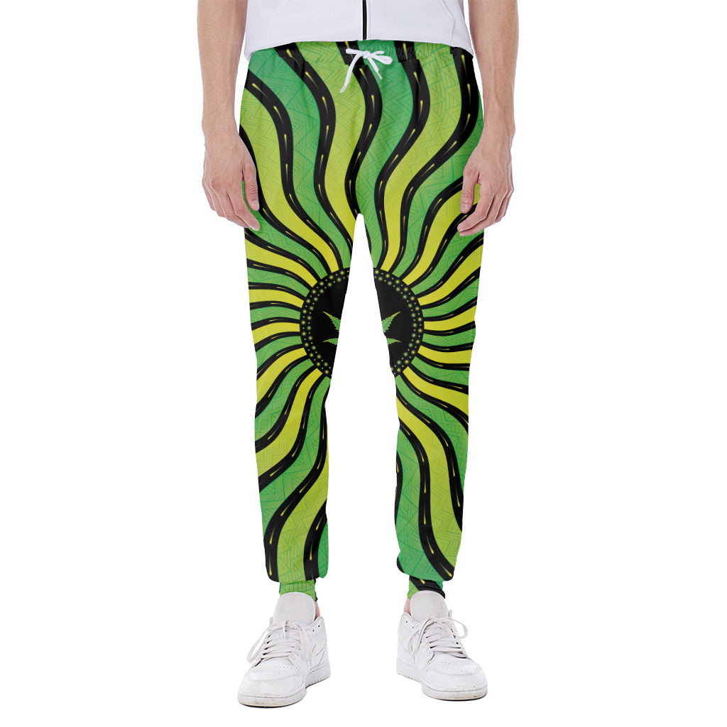 Psychedelic Cannabis Leaf Print Scuba Joggers
