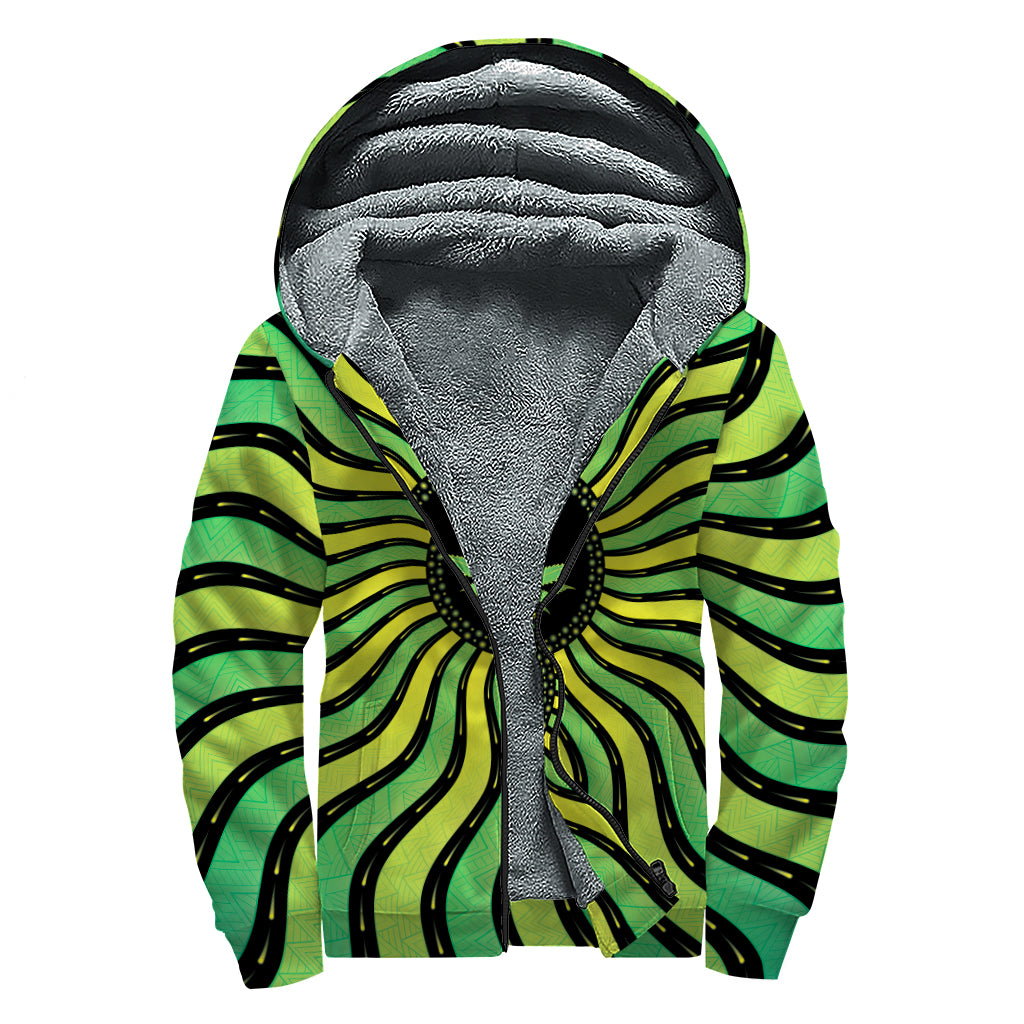 Psychedelic Cannabis Leaf Print Sherpa Lined Zip Up Hoodie