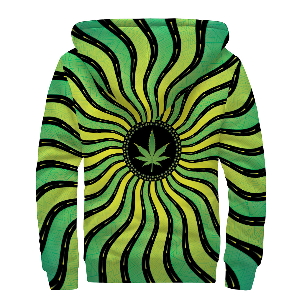 Psychedelic Cannabis Leaf Print Sherpa Lined Zip Up Hoodie