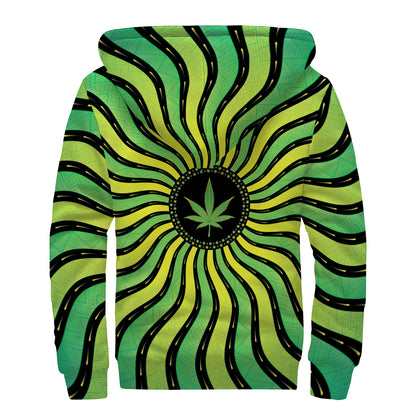 Psychedelic Cannabis Leaf Print Sherpa Lined Zip Up Hoodie