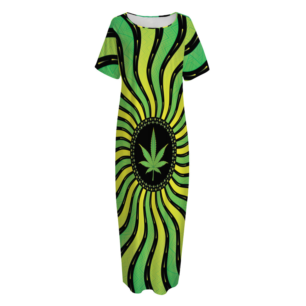 Psychedelic Cannabis Leaf Print Short Sleeve Long Nightdress