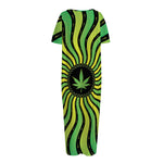 Psychedelic Cannabis Leaf Print Short Sleeve Long Nightdress