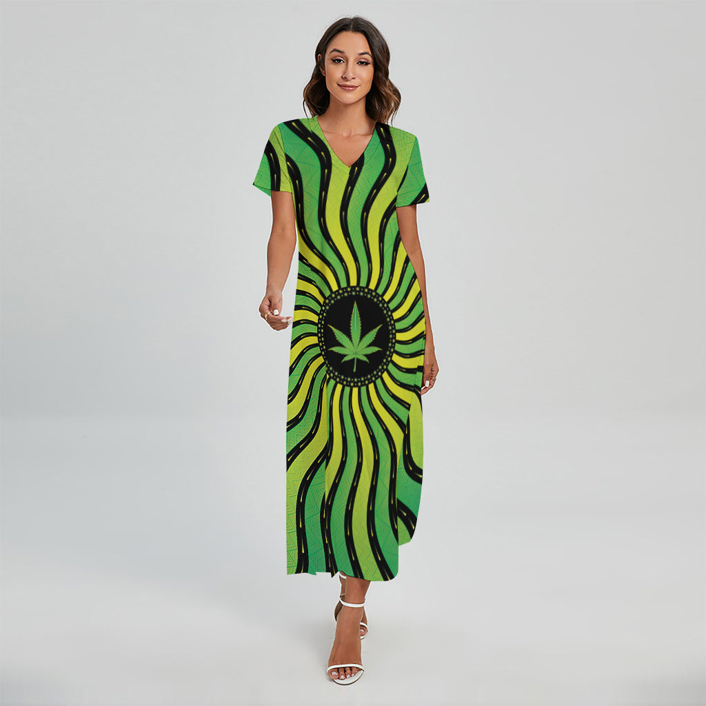 Psychedelic Cannabis Leaf Print Short Sleeve Maxi Dress Psychedelic Cannabis Leaf Print Short Sleeve Maxi Dress