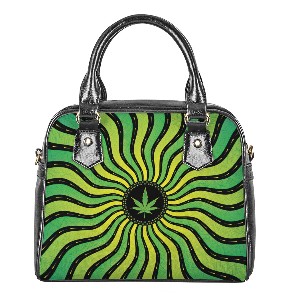 Psychedelic Cannabis Leaf Print Shoulder Handbag