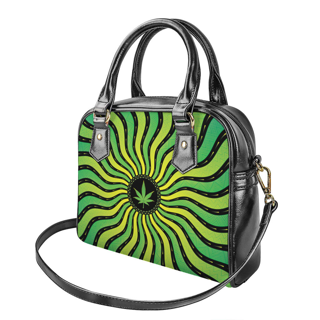 Psychedelic Cannabis Leaf Print Shoulder Handbag