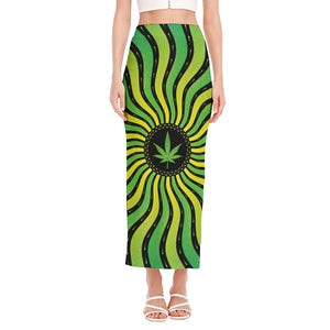 Psychedelic Cannabis Leaf Print Side Slit Maxi Skirt