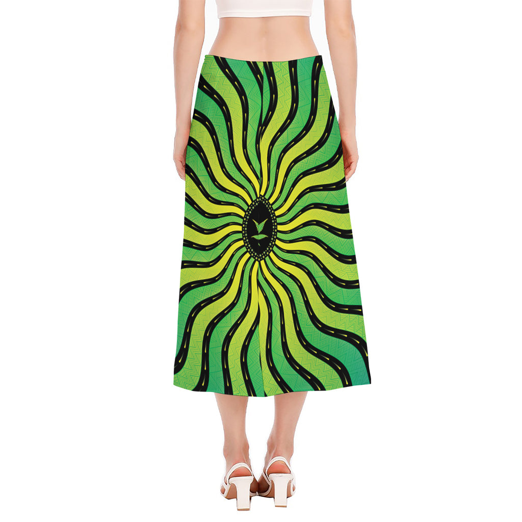 Psychedelic Cannabis Leaf Print Side Slit Midi Skirt