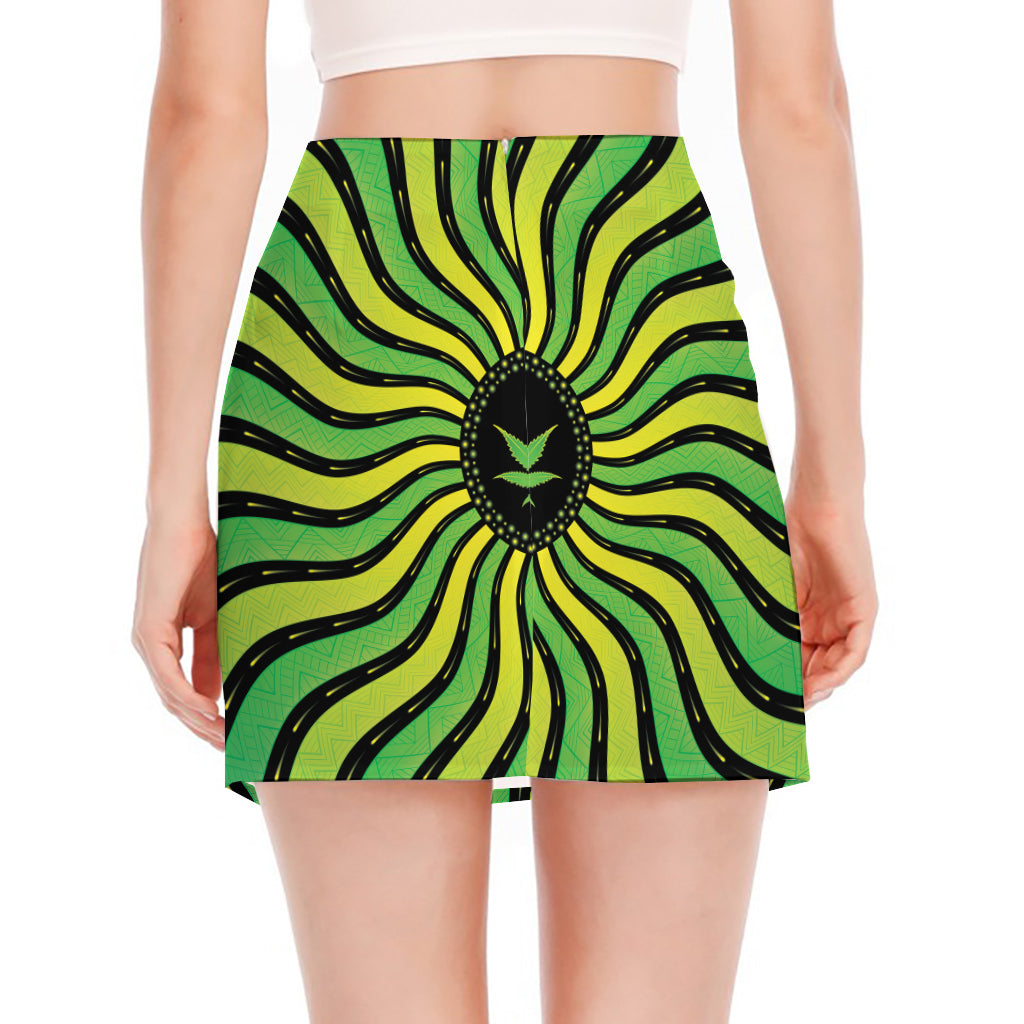 Psychedelic Cannabis Leaf Print Side Slit Mini Skirt