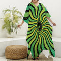 Psychedelic Cannabis Leaf Print Silk V-Neck Kaftan Dress