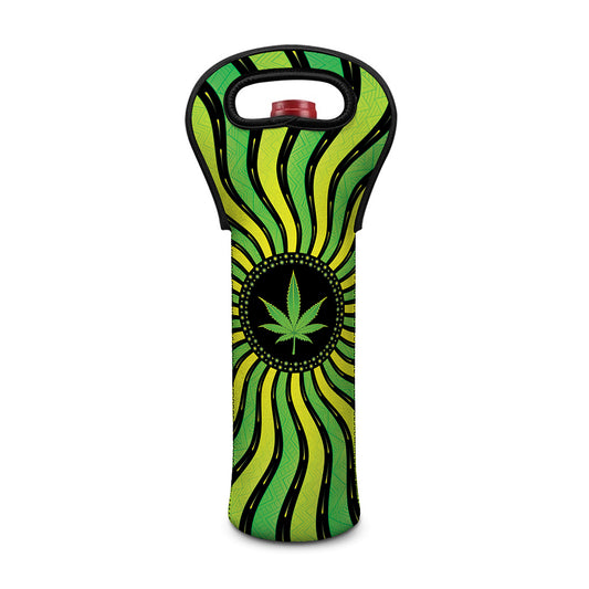 Psychedelic Cannabis Leaf Print Single Neoprene Wine Tote