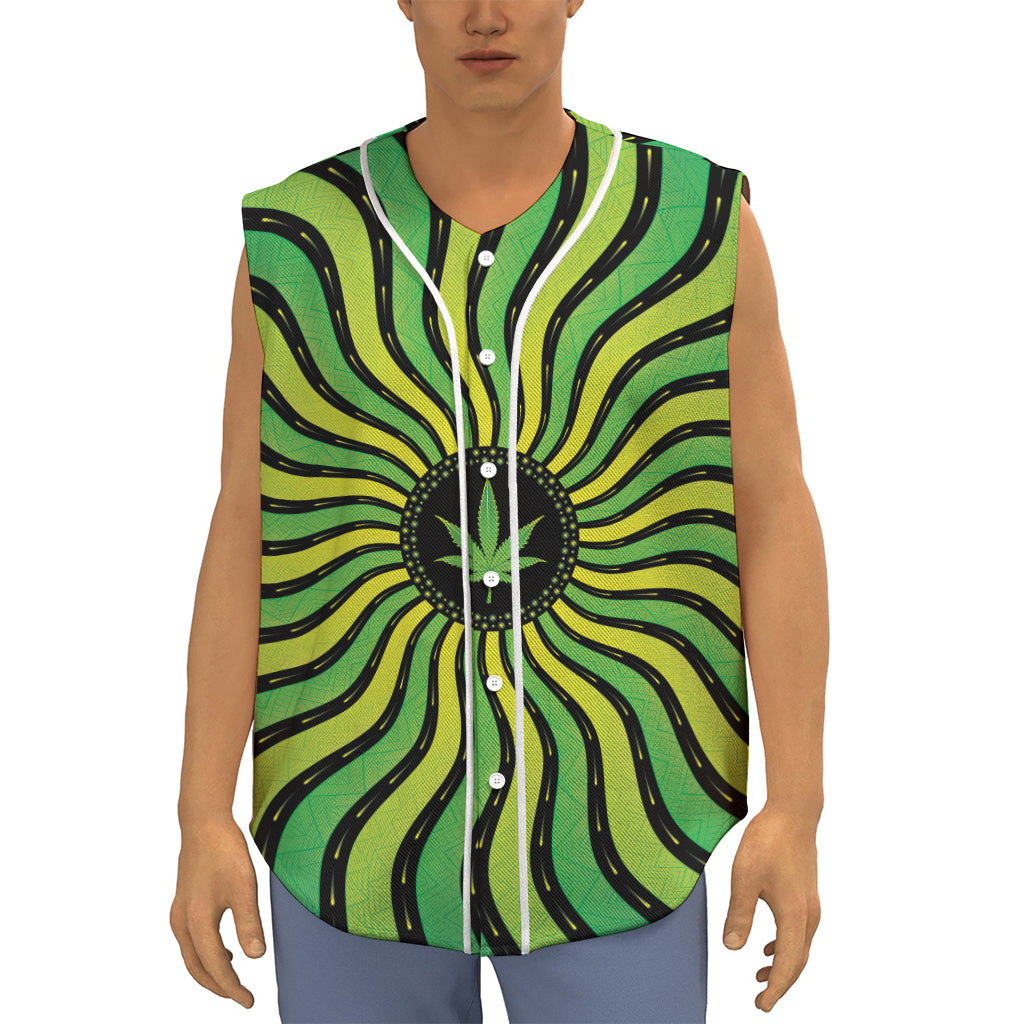 Psychedelic Cannabis Leaf Print Sleeveless Baseball Jersey