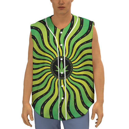 Psychedelic Cannabis Leaf Print Sleeveless Baseball Jersey