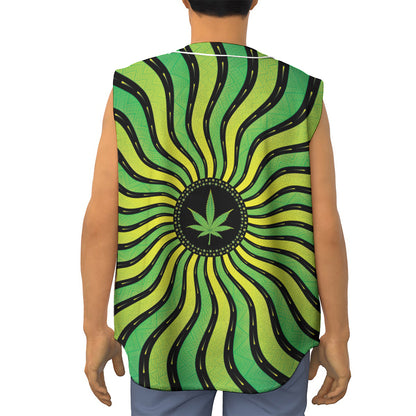 Psychedelic Cannabis Leaf Print Sleeveless Baseball Jersey