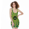 Psychedelic Cannabis Leaf Print Sleeveless Bodycon Dress