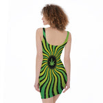 Psychedelic Cannabis Leaf Print Sleeveless Bodycon Dress