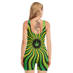 Psychedelic Cannabis Leaf Print Sleeveless One Piece Swimsuit