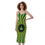 Psychedelic Cannabis Leaf Print Slim Fit Midi Cami Dress